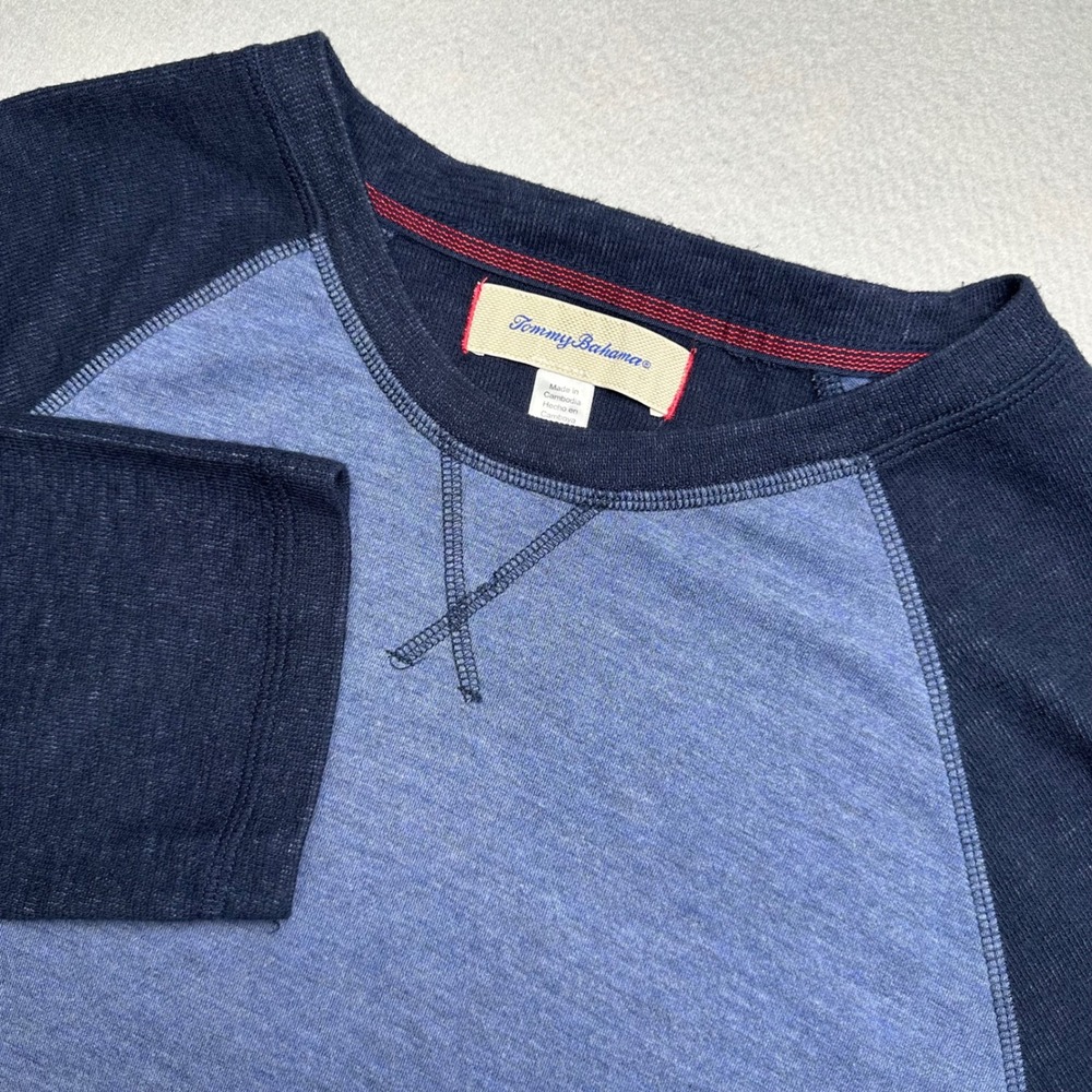 Tommy Bahama Raglan Shirt Mens XL Blue Long Sleeve Heathered Marlin Logo